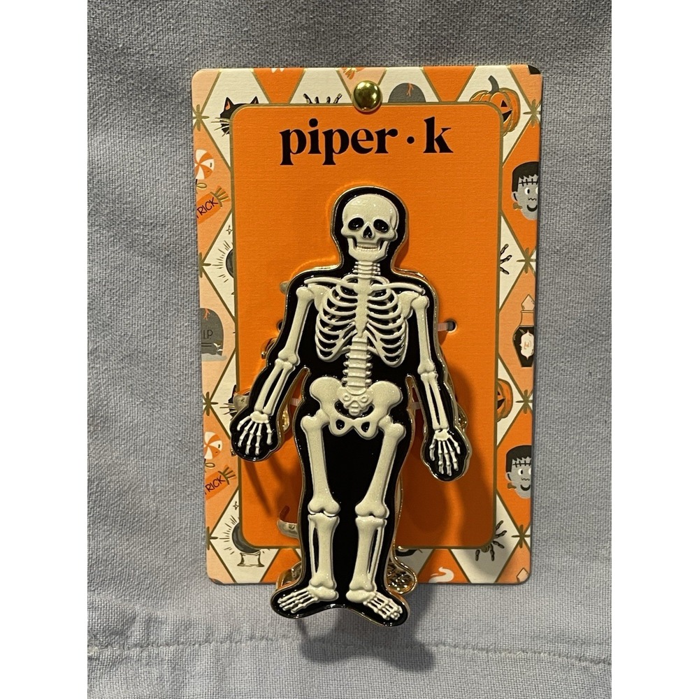 NEW Piper K - Gold Colored Metal Hair Claw Clip - Halloween Skeleton Shaped
